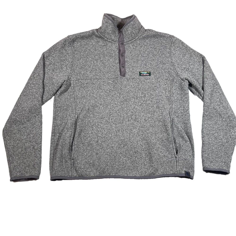 LL Bean Snap T Pullover Heather Gray Sweater Fleece 1/4 Snap Men's Medium